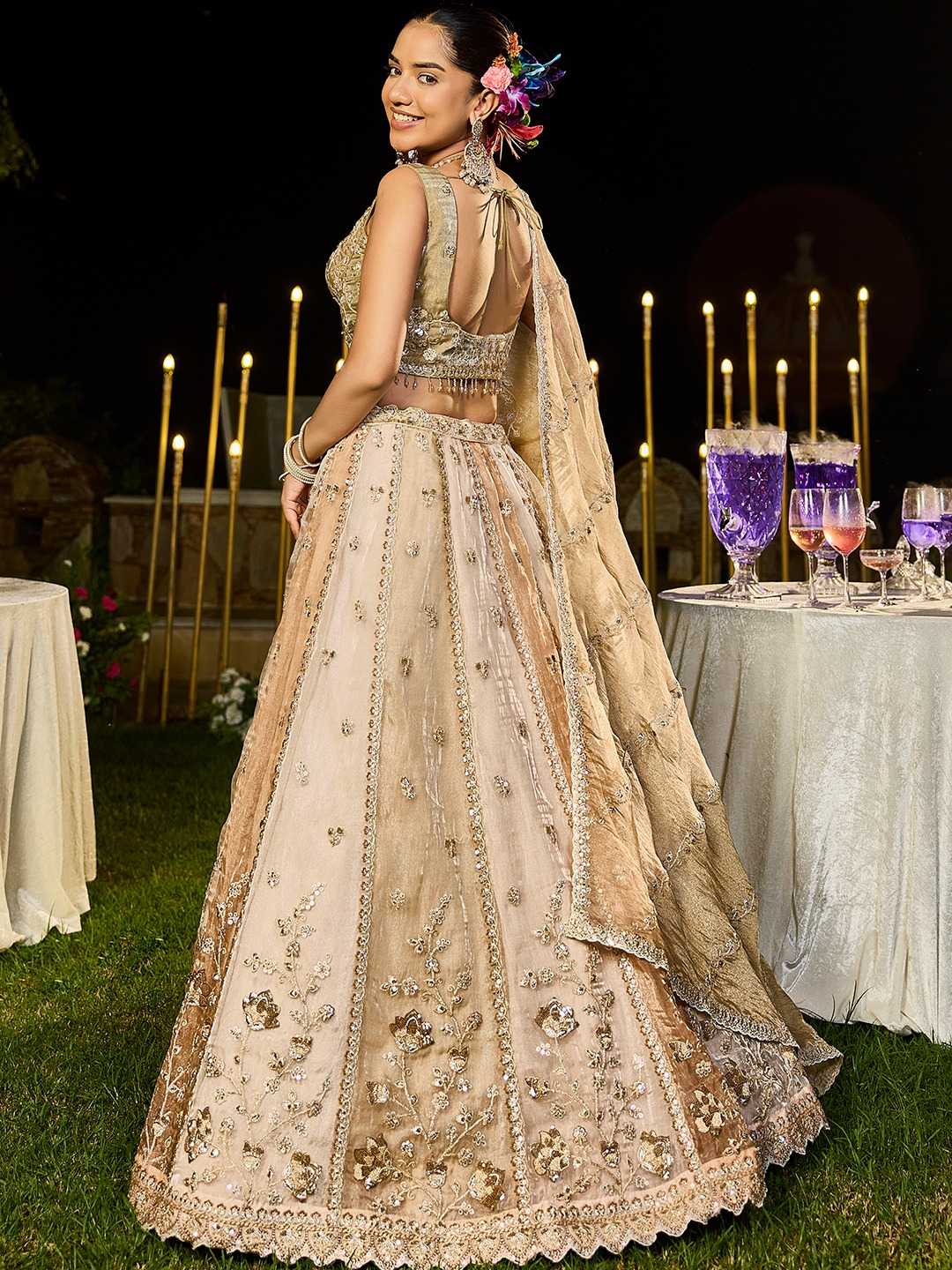 Satin Silk  Embroidered Sequins Lehenga